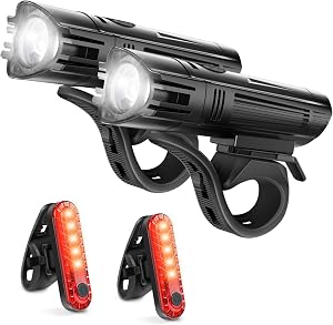 Ascher Ultra Bright USB Rechargeable Bike Light Set, Powerful Bicycle Front Headlight and 