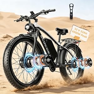 ECOCOGY Electric Bike for Adults,Peak 6000W Dual Motor Ebike, 52V 32AH 30-100 Miles Up to 