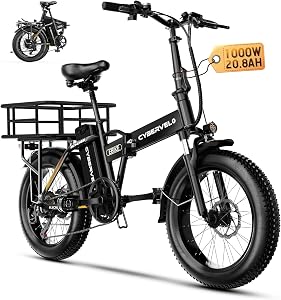 Cybervelo 750W Folding Electric Bike, 48V 20.8AH/50AH Large Removable Battery E-Bike, 80 M