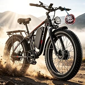 PUJH Electric Bike, 52V 25Ah 4000W Dual Motors, 24" Fat Tires Adult, 38mph Up to 110 