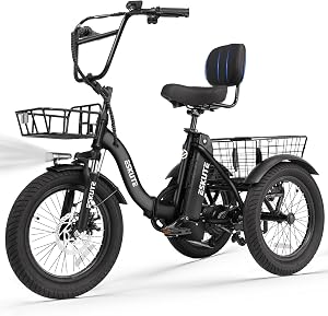 ESKUTE E Trike Electric Bike, Peak 1200W Brushless Motor Folding Trike 18X3.0 Fat Tire Ebi