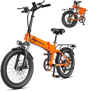 Folding Electric Bike for Adults, 20'' Fat Tire with Peak 1200W Brushless Motor, 28MPH, 48